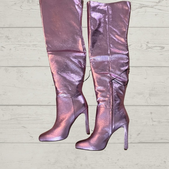 NWT Brian Atwood x Express Metallic Over The Knee Heeled Boots - Picture 4 of 5